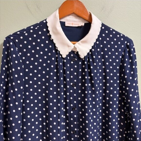 Tory Burch Cora Dress Classic Dot Size 14 Silk Scalloped Kate Middleton Style - Picture 2 of 12